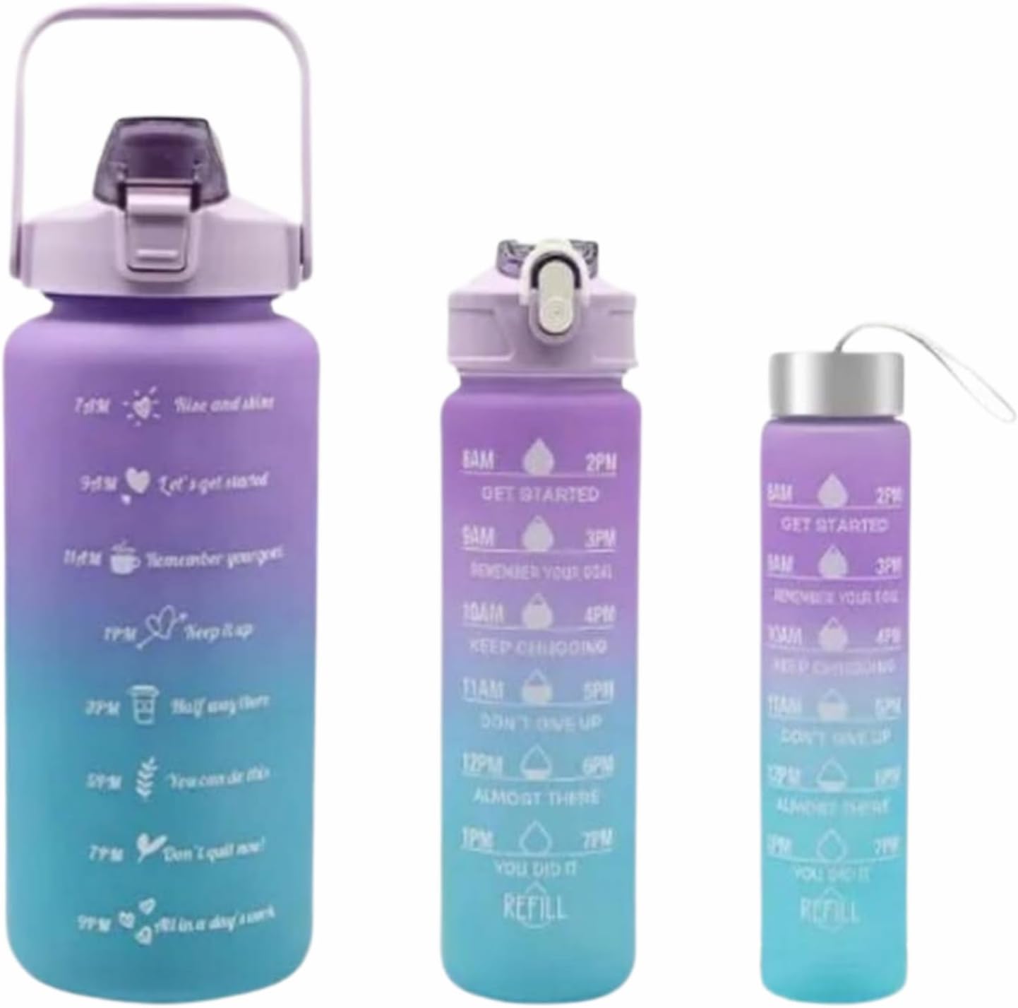 Sports Water Bottles 3 Pcs Set With Motivational Time Marker