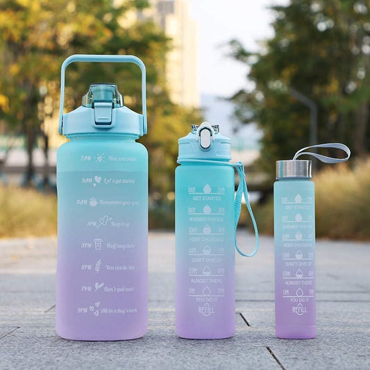Sports Water Bottles 3 Pcs Set With Motivational Time Marker